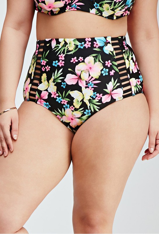 Forever 21 Plus Tropical Floral High Waisted Bikini Bottom Only XL1X2X3X