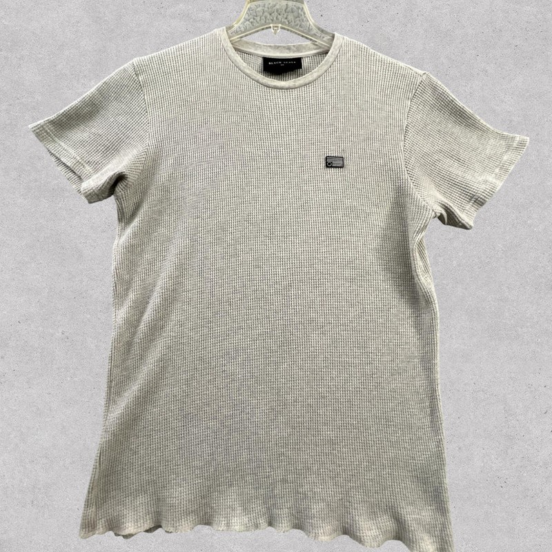 Black Scale Waffle Thermal T Shirt Mens Small Beige Stretchy Streetwear USA