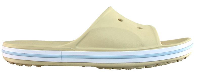 New CROCS Women's 8 Bayaband Vanilla Cream /Blue Raised Crocs Logo Slide Sandals gallery