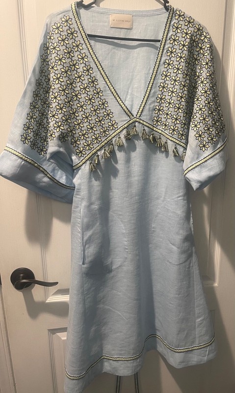 MY SLEEPING GYPSY Embroidered Linen Dress Light Blue Sz M