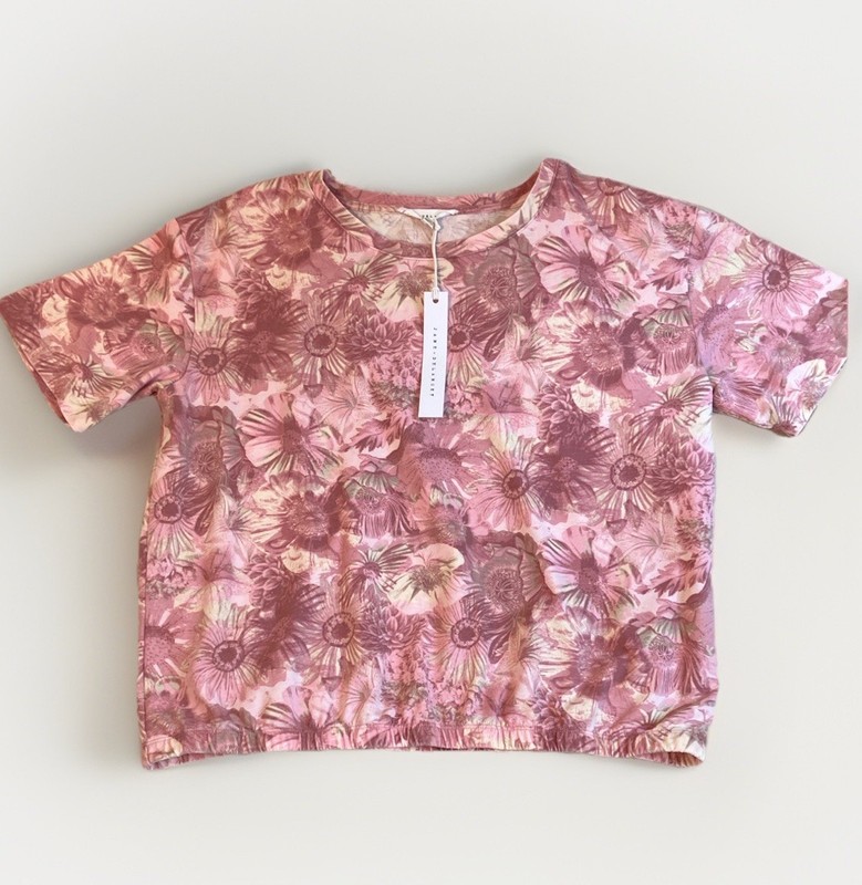 Women’s Jane + Delancey Floral Top Pink Elastic Hem Short Sleeve XL