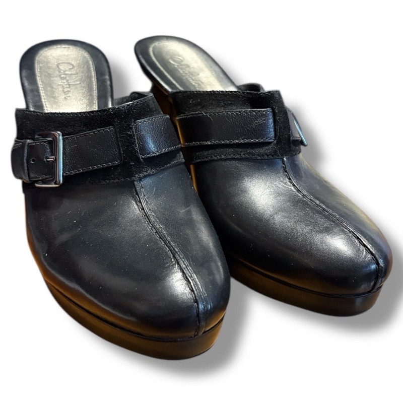 Cole Haan High Heel Mules Clogs Black Suede Leather gallery