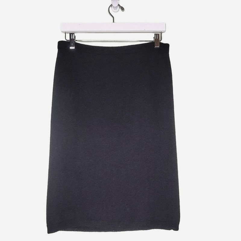 Vintage Helen Hsu Boucle Knit Pencil Skirt Black Stretch Classic Pullon Minimal