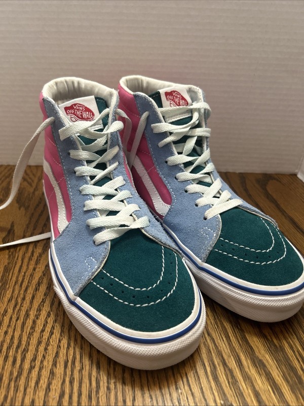 Vans SK8-Hi Multi-Color Pink Green Blue High Top Sneakers 6.5 Mens 8 Womens