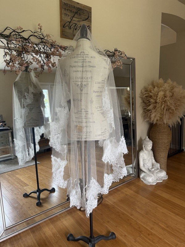 Twigs And Honey Silk And Lace Trim Wedding Veil - Style #222 gallery