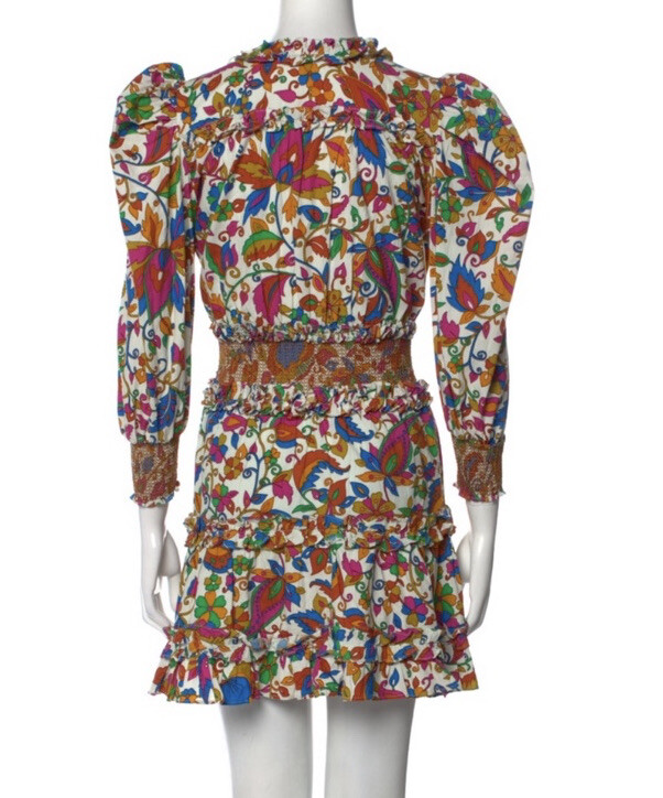 HOUSE of HARLOW 1960 Floral Flowers Puff Sleeve V-Neck Ruffled Mini Dress S gallery