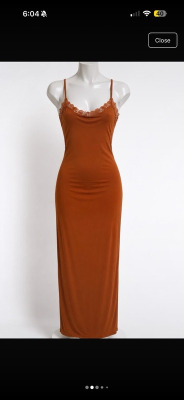 SKIMS Soft Lounge Lace Trim Maxi Slip Dress Brown Copper Rust Bodycon NWT XS