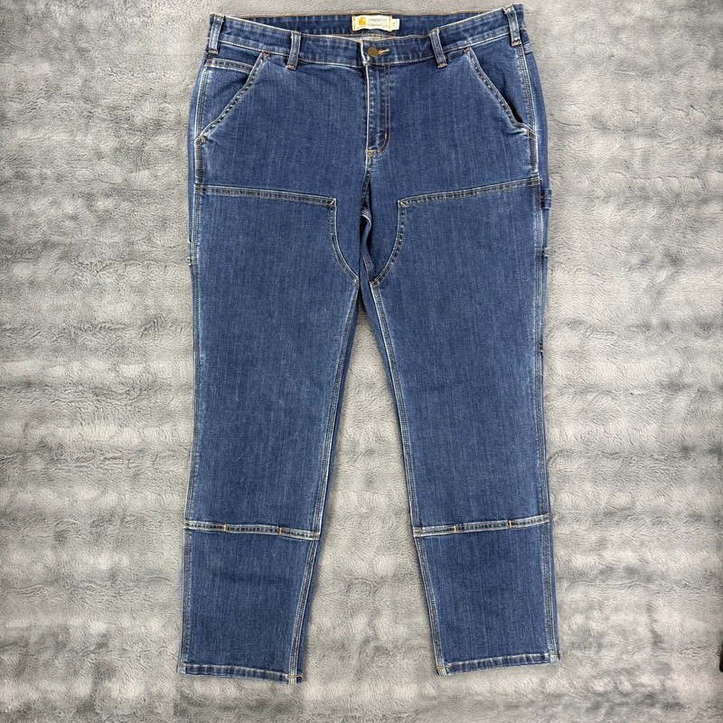Carhartt Double Knee Jeans Women Size 16 (36×29) Medium Wash Workwear 103915 421