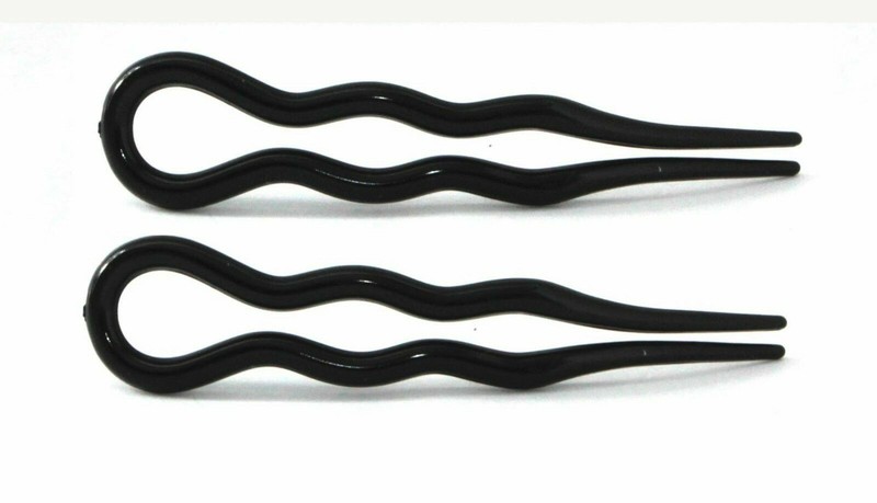 Set of 2 Wavy Hair Pins Made In France 3 inch Black Hair Accessories T75