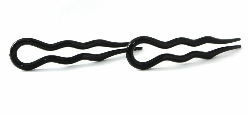 Set of 2 Wavy Hair Pins Made In France 3 inch Black Hair Accessories T75 gallery