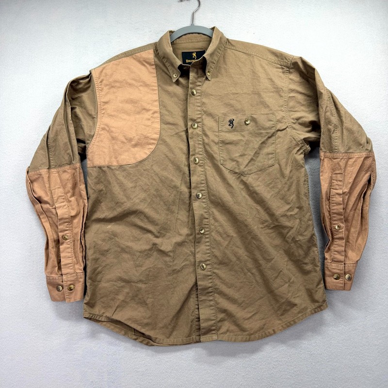 Browning Hunting Shirt Mens Medium Brown Shooting Patch Sport Outdoors Button Up