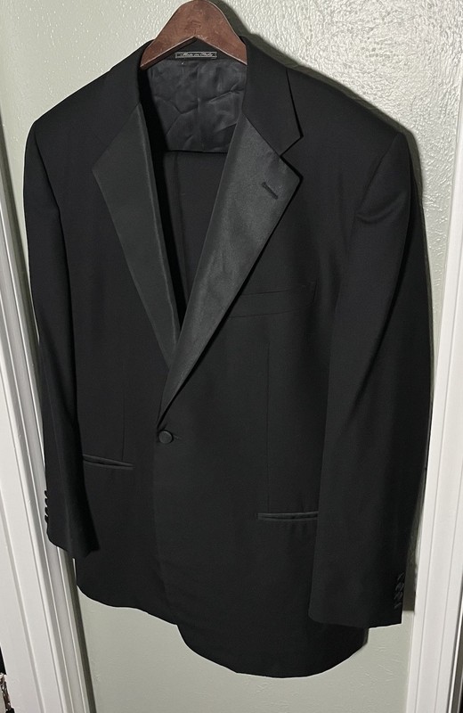 CORNELIANI Mens Tuxedo 2-piece Suit Black Wool ITALY Formal US 46L 35×33 Pants