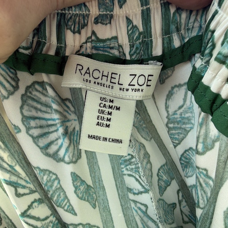Rachel Zoe Women’s M Regular White/Green Shell Pattern Pants Polyester Spandex