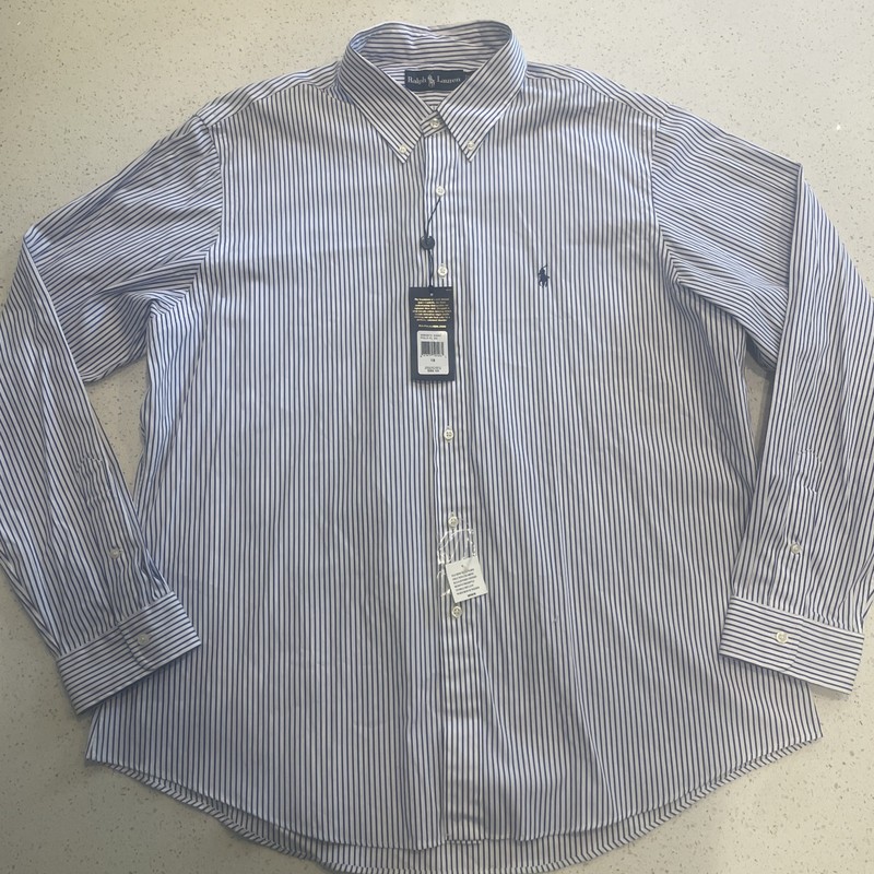 NWT Ralph Lauren Dress Shirt Mens 18 34/35 46 Blue Striped Long Sleeves