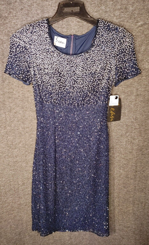 Sean Collection Vintage Blue Beaded Pearl Evening Gown Prom Dress Sz S NWT