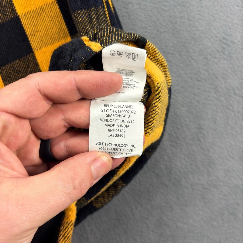 Emerica HSU Skateboarding Flannel Button Up Shirt Men's Medium Black/Yellow gallery
