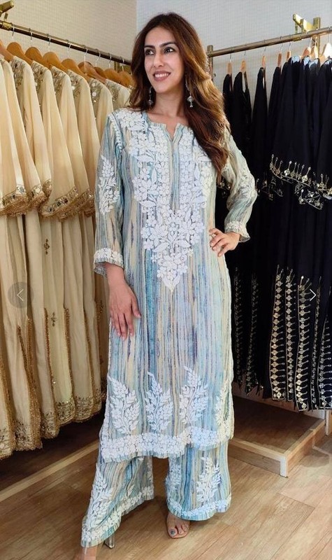 Sky Blue Rayon Kurta Palazzo Set Embroidered Ethnic Suit Summer Wear For Women gallery