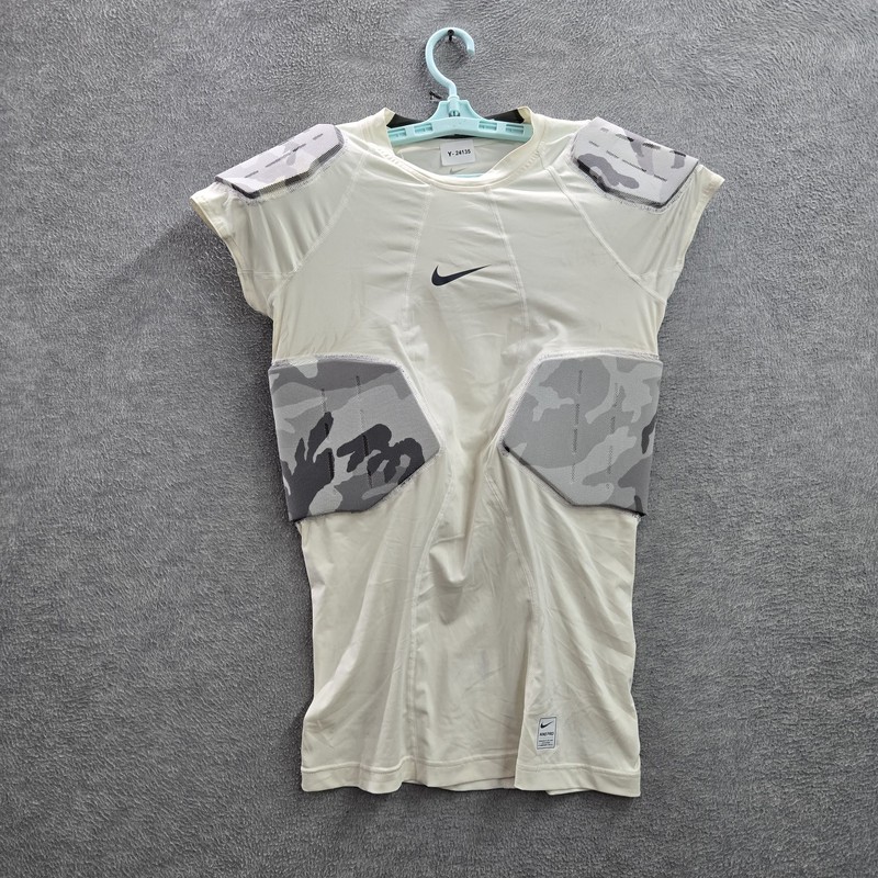 Nike Pro Men Shirt L White Camouflage Hyperstrong Activewear Padded Logo