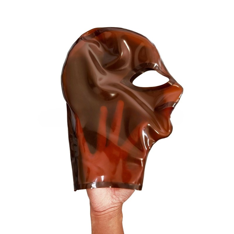 Translucent Brown Latex Hood with Back Zipper Rubber Mask Clubwear Cosplay 0.4mm