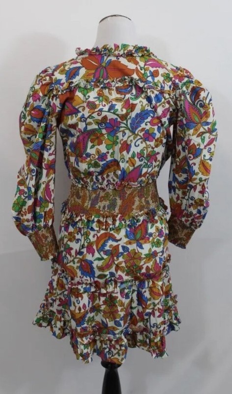 HOUSE of HARLOW 1960 Floral Flowers Puff Sleeve V-Neck Ruffled Mini Dress S gallery