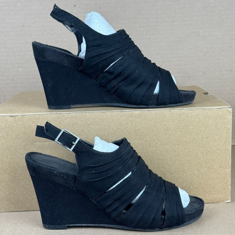 Aerosoles Black Fabric Wedge Sandals – Women’s US 8.5 – Comfort Slingback Heels