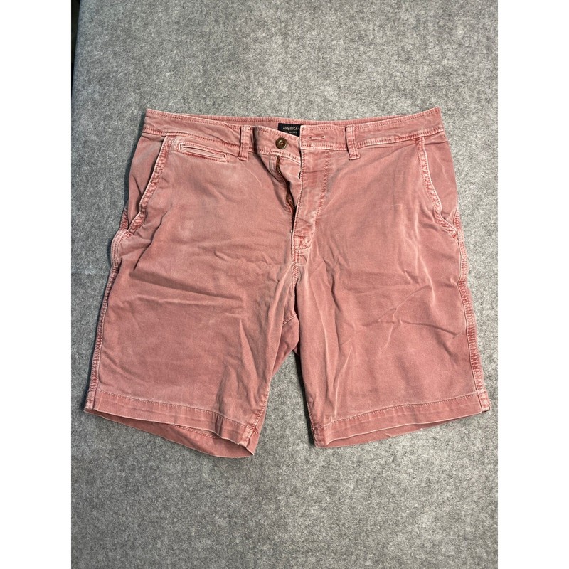 American Eagle Extreme Flex Classic Shorts Mens 34 Red/Pink Faded Stretch Chino