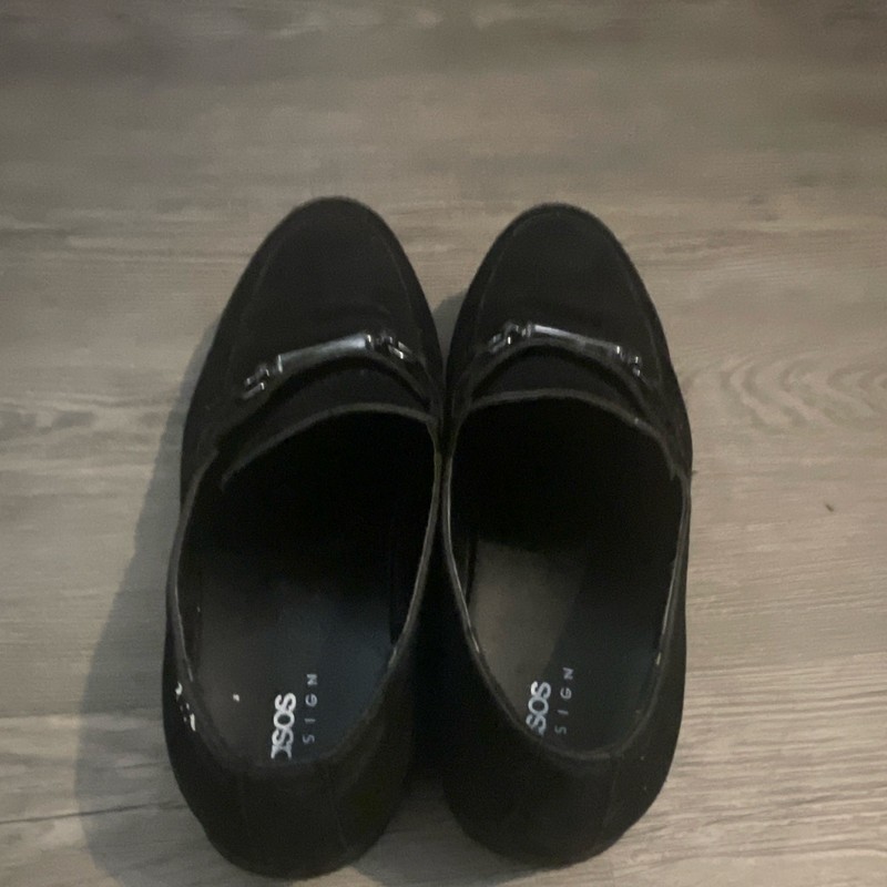 ASOS DESIGN Men’s Black Suede Slip-On Dress Loafers Metallic Horsebit US 9