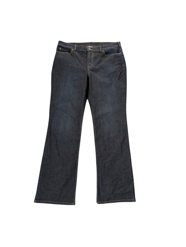 Duluth Trading Jeans Womens 14×33 Blue Straight Fit Stretch Dark Wash Denim