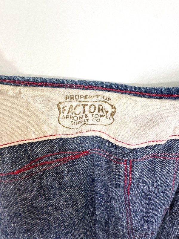 "Factory Apron & Towel Supply" Dark Denim Apron Selvedge Red and White Thread gallery