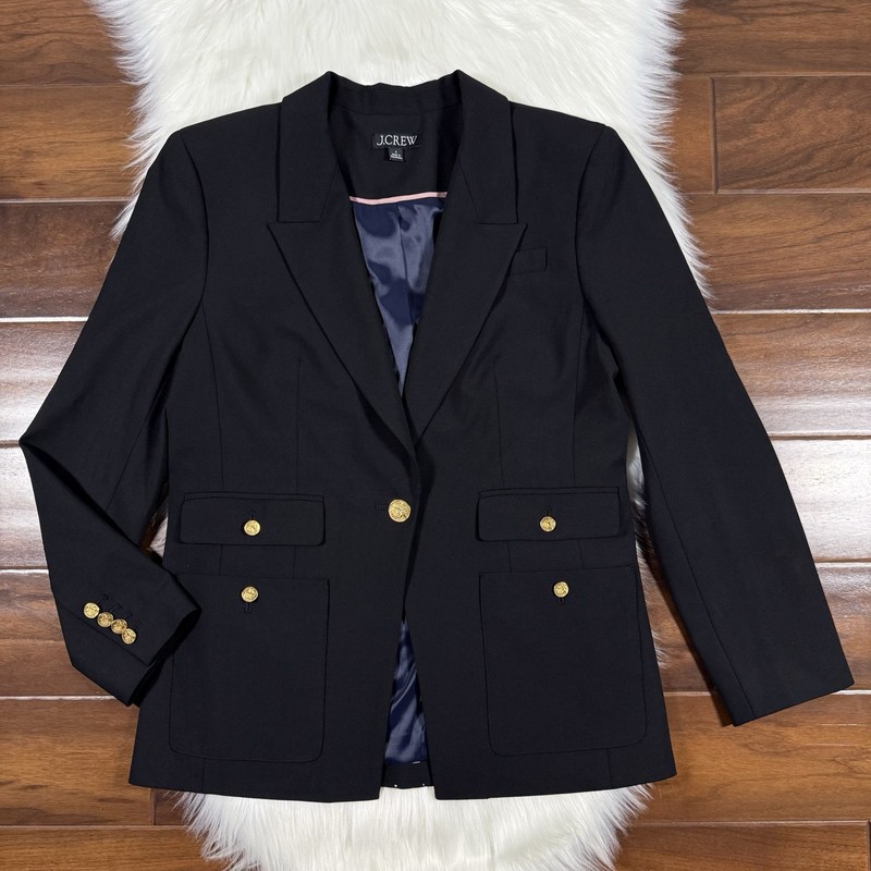 J. Crew Women’s Size 6 Black Vivienne Italian Stretch Wool Blazer Jacket CC421