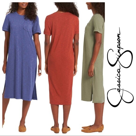 Jessica Simpson Ladies’ Spring Summer Pocket Midi Tee Dress size S to 3xl