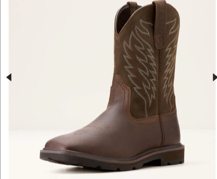 Ariat Men’s Groundbreaker Wide Square Soft Toe Western Work Boot, Brown Leather