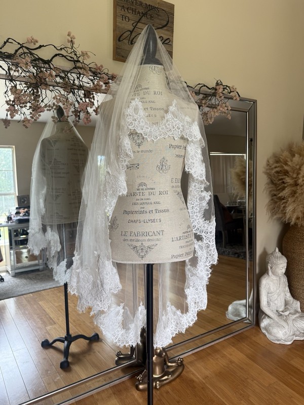 Twigs And Honey Silk And Lace Trim Wedding Veil - Style #222 gallery