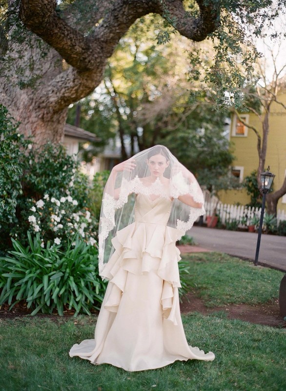Twigs And Honey Silk And Lace Trim Wedding Veil - Style #222 gallery