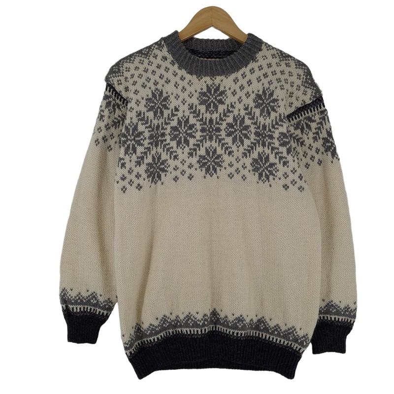 Vintage Nordic Fair Isle Pullover Warm Rundhals Regular Fit Wolle Größe M