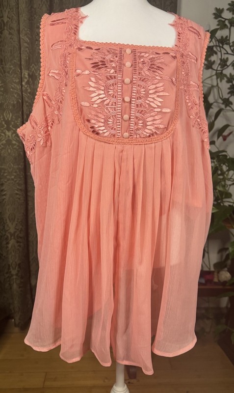 Roaman’s Women’s Plus 24W Pink Square Neck Sleeveless Chiffon Blouse Lined