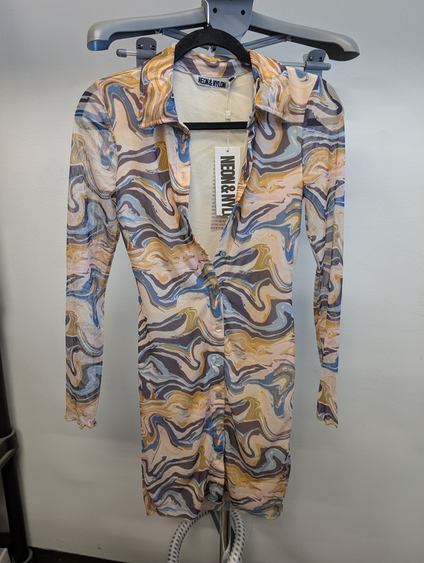 Neon & Nylon Swirl Print Button-Up Dress