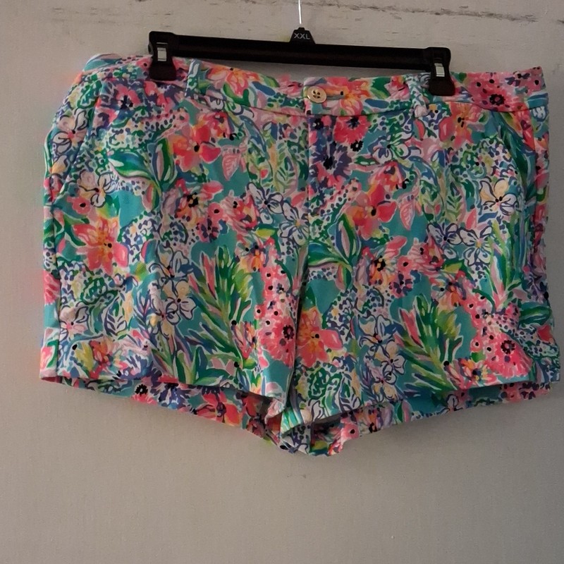 Lilly Pulitzer Women’s Floral Chino Shorts 16 Multicolor Flat Front Button