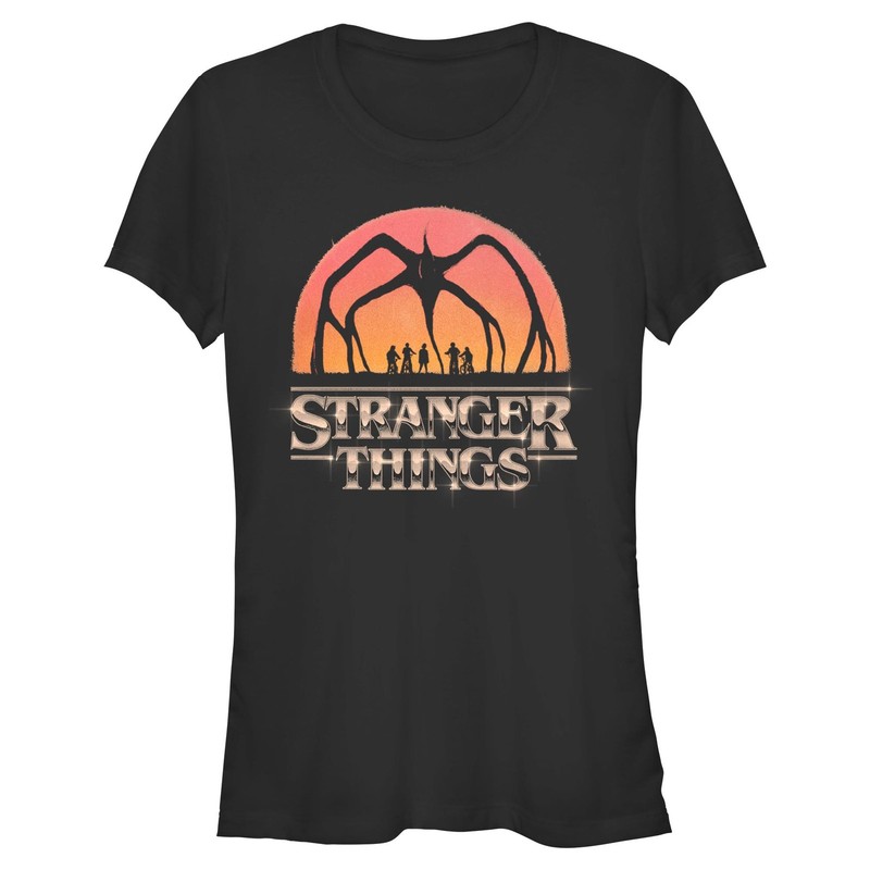 Junior’s Stranger Things Mind Flayer Sunset Chrome Logo T-Shirt