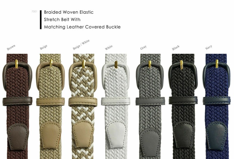 7001 Women’s Leather Covered Buckle Woven Elastic Stretch Belt, 1-1/4″ Wide