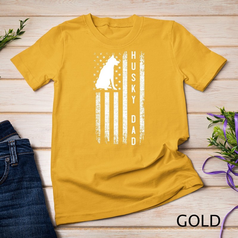 Mens Husky Lover Gift Siberian Husky Dad American Flag Dog Lover Unisex T-shirt gallery