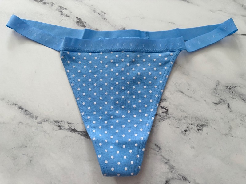 Victoria’s Secret V String Panty Cotton Blend Blue Dot Nwt V-String S M L