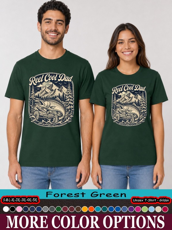 Reel Cool Dad Mountain Fish T-Shirt, Vintage Trout Outdoor Gift gallery