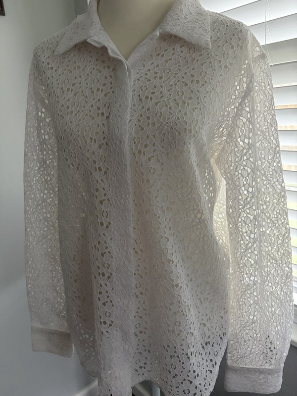 Vintage Drama White See Thru Lace Button Shirt 10 (C1-19)