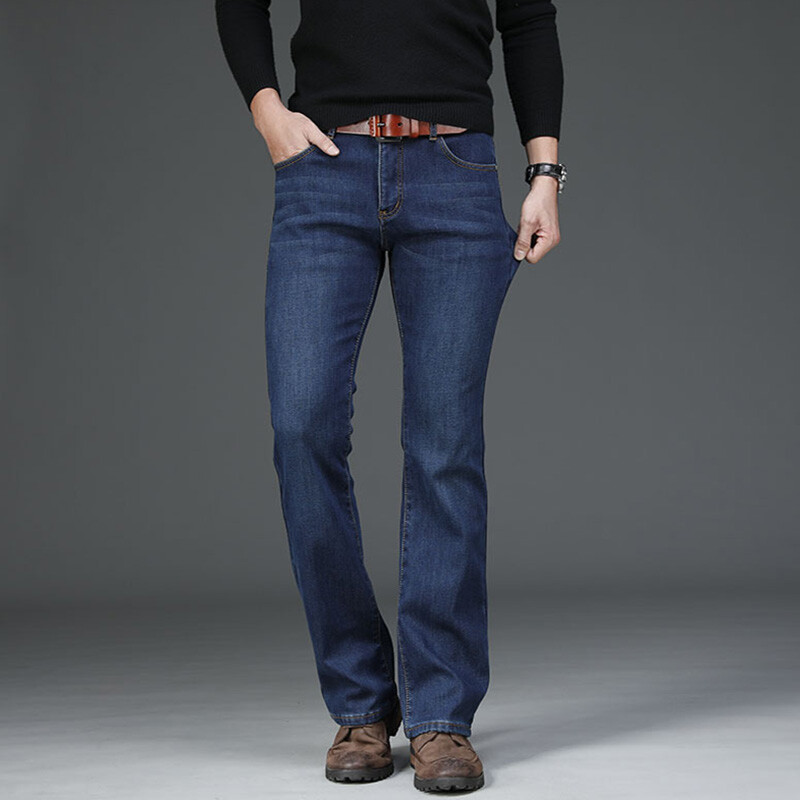 Men Fleece Lined Stretch Denim Pants Bootcut Jeans Trousers Winter Thermal Blue gallery