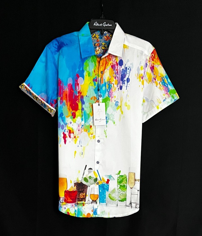 Robert Graham SARDINIA Cocktails $238 Large Classic Fit Short Sleeve Shirt NWT