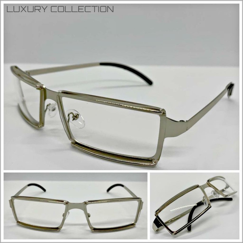Men Classy Elegant Sophisticated Clear Lens EYE GLASSES Sleek Silver Metal Frame