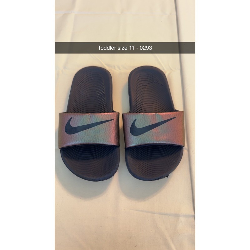 Nike Kawa Slide Toddler Size 11C Iridescent Metallic Copper Black Sandals 0293
