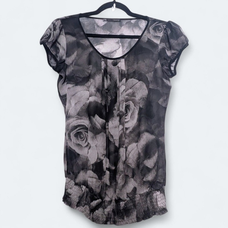 Maurices Sheer Floral Chiffon Blouse Flutter Whimsigoth Romantic Top Large Y2K