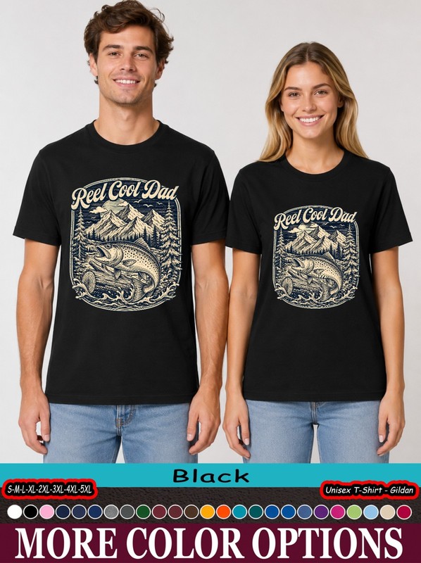 Reel Cool Dad Mountain Fish T-Shirt, Vintage Trout Outdoor Gift